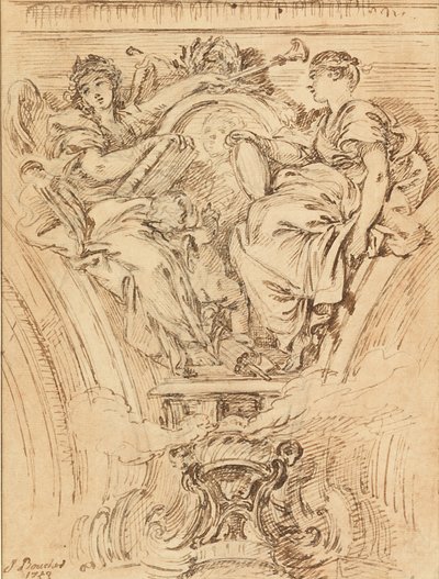 Spandrel Decoration - Fame and Truth Applauding Louis XV by François Boucher